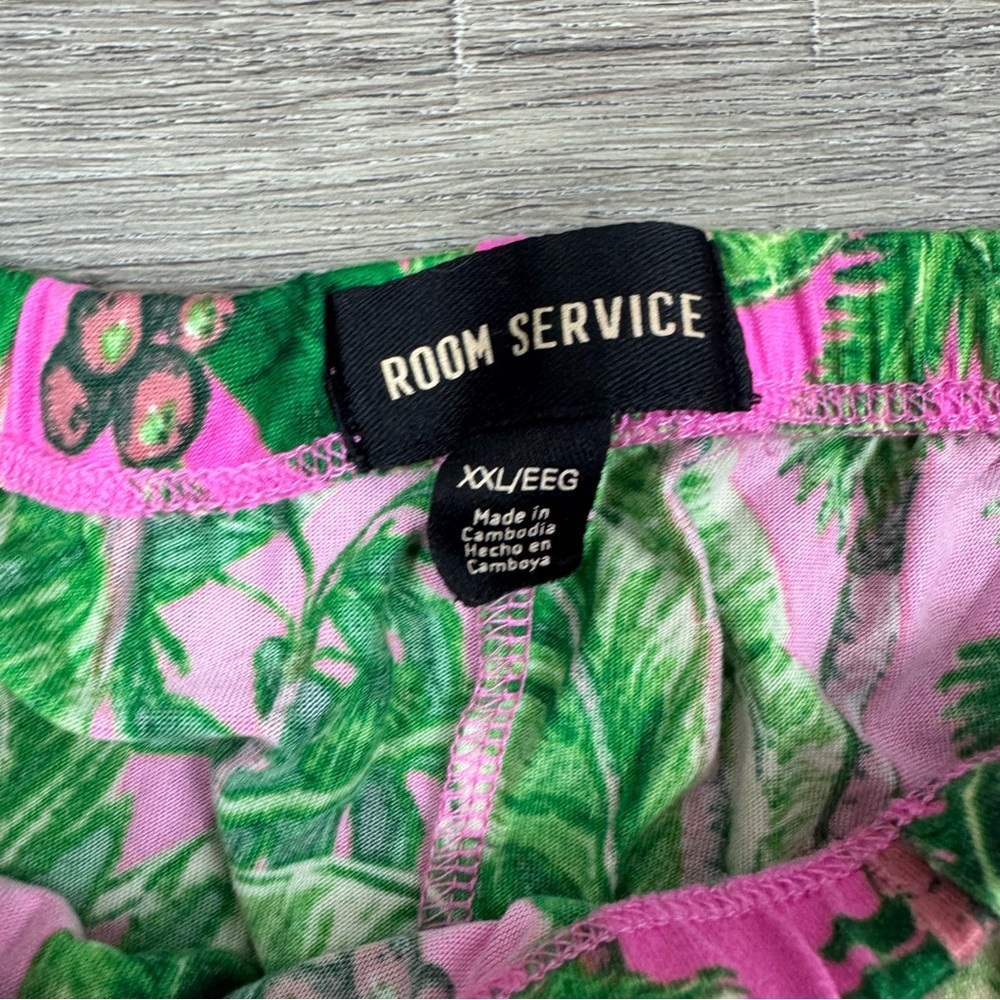 Room Service PJ Pajama Set Pink & Green Palm XXL Cozy Soft Loungewear Tropical - Picture 11 of 12